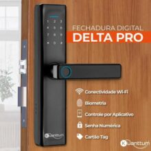 Fechadura Digital Biométrica Kuanttum Delta PRO WiFi Senha App Tuya Preta