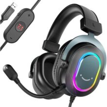 Fifine Fone de Ouvido Jogos para Pc – Fones de Ouvido Usb Com Fio e Microfone para Computador Com Som Surround 7.1 para PS4/PS5 no Laptop/streaming, c