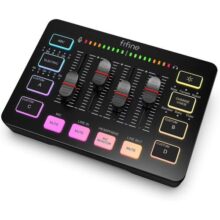 FIFINE Gaming Audio Mixer, Mixer RGB para PC de Streaming com Interface de Microfone XLR, Controle Individual, Botão de Silenciar, Alimentação Phantom 48V, para Podcast/Gravação/Vocal/Voz de Jogo-SC3