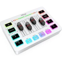 FIFINE Mixer de áudio, mixer para PC de streaming de jogos com controle deslizante, interface de microfone XLR, monitoramento, para gravação de vídeo/voz de jogos/podcast – SC3 Branco