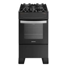 Fogão 4 Bocas Atlas Atenas Glass Mesa de Vidro e Gás engarrafado com Forno de 50 Litros Preto