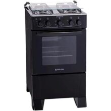 Fogão 4 bocas Atlas Mônaco Plus Preto com Acendimento Automático e Mesa Inox