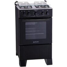 Fogão 4 Bocas Atlas Mônaco Plus Preto Com Acendimento Automático E Mesa Inox