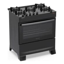 Fogão 5 Bocas Atlas Atenas Glass A Gás com Mesa de Vidro e Mega Chama Preto Bivolt