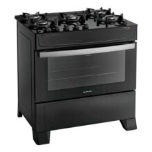 Fogão 5 Bocas Atlas Atenas Glass Preto A Gás com Mesa de Vidro e Mega Chama Bivolt