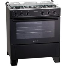 Fogão 5 bocas Atlas Mônaco Plus Preto com Acendimento Automático e Mesa Inox