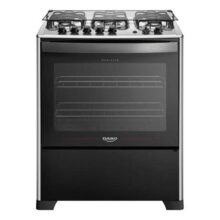 Fogão de Piso 5 Bocas Dako Magister com Grill e Forno de 100 L Preto com Mesa de Inox Bivolt 127/220V