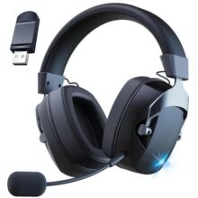 Fone de ouvido sem fio para jogos com microfone removível com cancelamento de ruído, entrada com fio 2.4G Bluetooth-USB-3.5mm 3 modos para vários disp