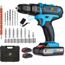 Furadeira e Parafusadeira 48V, Azul | 1.3Ah, Torque 35Nm, Kit Doméstico, com 2 Baterias, Acessórios, Ponta Dupla, Maleta Inclusa