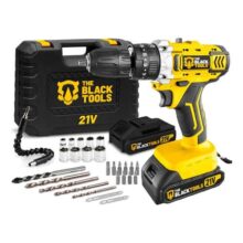 Furadeira E Parafusadeira De Impacto 2 Baterias 2000mah 21v 3/8 Tb-21pkx The Black Tools Com Maleta E Acessorios