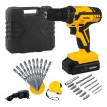 Furadeira Parafusadeira Com Kit Brocas, Bits E Trena Vonder Pfv 012 Amarelo