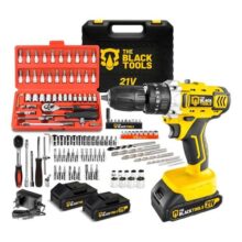 Furadeira Parafusadeira De Impacto 2 Baterias 21v + 46 Peças Amarelo 110v/220v 60hz