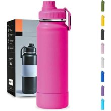 Garrafa Térmica Agua 1000ML – Design Sofisticado, Bebida Gelada 24horas, Duplamente Isolada, Protetor De Base, Resistente a Quedas Aço Inox 304 (Rosa