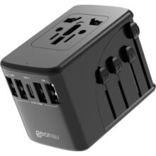 Geonav Carregador Universal com Adaptadores de Viagem, 4 Portas USB + 1 USB-C (Preto)