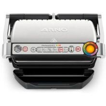 Grill Elétrico Arno Perfect Grill GP01, Inox, com 6 Programas, Função Descongelar e Medição Automática de Espessura, Antiaderente e Fácil de Limpar, 1830W, 110V