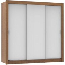 Guarda Roupa Casal Madesa Mônaco 3 Portas de Correr – Rustic/Branco
