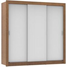 Guarda Roupa Casal Madesa Mônaco 3 Portas de Correr – Rustic/Branco