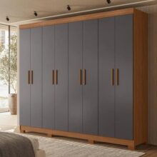 Guarda Roupa Grande Atenas 8 Portas 4 Gavetas Com Pes Cor JATOBA/PRETO GRAFITE