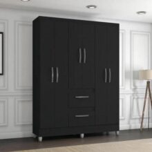Guarda Roupa Solteiro 6 Portas 2 Gavetas Sidney Doripel Cor Preto