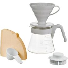 HARIO KIT V60 CINZA CLARO VIDRO E PP 1-4 XÍCARAS