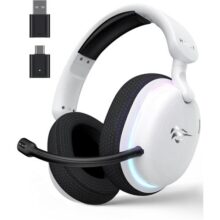 Havit Fone de Ouvido Gamer Five-Mode Fuxi-H7 White Black, Sem fio e Com Fio, Wireless 2,4GHz, Bluetooth, USB, Cabo 3,5mm, Falante de 40 mm, Microfone Destacável com Cancelamento de Ruído