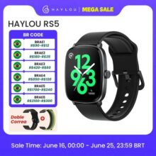 HAYLOU Watch RS5 Smartwatch 2.01” AMOLED HD Display Bluetooth Chamada Desportiva Assistente de Voz Açúcar no Sangue Smartwatch SOS Impermeável Bracel