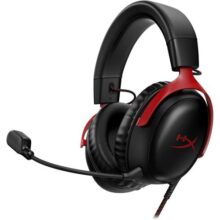 Headset Gamer HyperX Cloud III – Compatível com PC, PS5, Xbox Series X|S, Drivers Angulados de 53mm, Áudio DTS, Microfone de 10 mm, USB-C, USB-A, Fio de 3,5 mm, Vermelho e Preto (727A9AA)