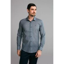 HIGHSTIL Camisa Manga Longa Slim Fit – Azul Medio