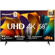Hisense Smart Tv Uhd 4k Dled 58″ Polegadas 58a6n Com Hdr10+ Dolby Vision Game Mode Controle Por Voz Alexa Built-in Airplay