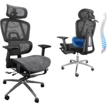 Hivento Cadeira Ergonômica, Encosto Ajustável em 145°, Apoios de Braços e Cabeça 3D, Apoio Lombar Ajustável, Cadeira de Trabalho Giratória com Rodas, Capacidade de Carga 150KG