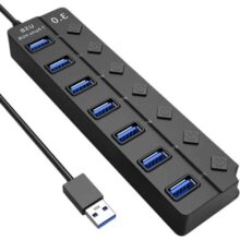 Hub USB 3.0 Com 7 Portas, Botões Individuais, LED, Alta Velocidade (5Gbps) Compatível Com PC Notebook TV Console Mouse PenDrive Teclado Impressora Acabamento Linha Premium