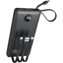 I2GO, Carregador Portátil (Power Bank), 10000mAh, 4 em 1 Com Cabos Acoplados (Micro USB, USB-C, Lightning e USB-A), Preto, i2GO PRO