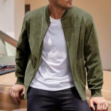Jaqueta bomber masculina moderna casual com zíper casaco de gola alta para uso ao ar livre Verde P