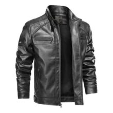 Jaqueta De Couro Masculina Slim Forrada Sem Capuz