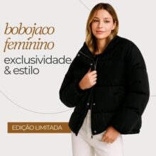 Jaqueta Feminina Puffer Bobojaco Capuz Com Nylon Impermeável