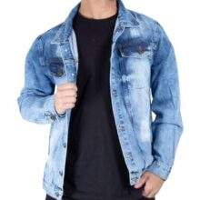 Jaqueta Jeans Masculina Modelo Clássico Disponível em Azul Claro e Preto Estilo Casual Premium (BR Alfa P Regular Regu
