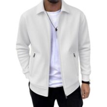 Jaqueta Masculina de Malha Waffle Com Zíper, Casual, Gola Lapela, Leve, Com Bolsos Com Zíper para Primavera e Outono