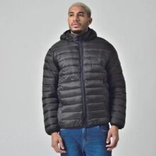 Jaqueta Puffer Acolchoada Masculina Capuz Removível Preto