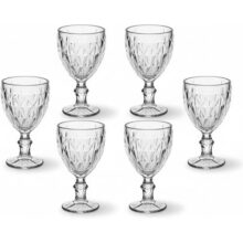 Jogo 6 Taças de Vidro Grande Diamond Bico Jaca 325ML Transparente Luxo para Vinho, Água e Drinks