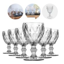 Jogo 6 Taças Diamante Vidro 330ml Copo Diamond Moderno Luxo Transparente Butter Cream Diamante Lapidado