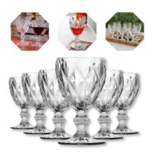 Jogo 6 Taças Diamante Vidro 330ml Copo Diamond Moderno Luxo Transparente Diamante Lapidado Gostei!
