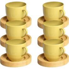 Jogo 6 Xicara Cafe Colorida Porcelana Pires Madeira 95ml – Mundo Da Porcelana (Branca)
