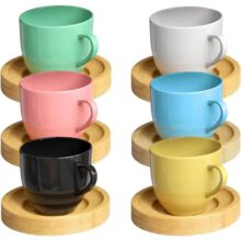 Jogo 6 Xicara Cafe Colorida Porcelana Pires Madeira 95ml – Mundo Da Porcelana (Colorida)