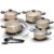 Jogo Conjunto De Panelas 5 Peças Caçarolas Teflon Antiaderente Kit Tampa De Vidro Cor Marfim