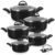 Jogo De Caçarolas 05 Peças Preto Com Tampa De Vidro e Utensílios
