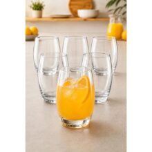 Jogo De Copos 6 Peças California Balão Aruba Redondo 450ml Vidro Transparente Água Suco Refrigerante Kit Mesa Posta Lava-Louças