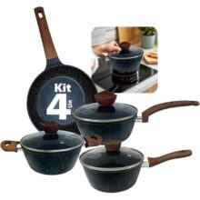 Jogo de Panelas Ceramica Premium 7 Peças Antiaderentes de Revestimento Cerâmico Grafito Pesada com Tampa de Vidro Temperado e Fundo Triplo Fogão a Gás, Elétricos, Indução (Grafito)