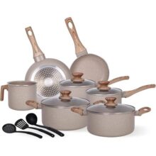 Jogo de Panelas Indução Cerâmica Antiaderente 10 Peças, Adequado para Fogão a Indução, Gás, Elétrico e Vitrocerâmico, Durável Lindas e Qualidade, Areia