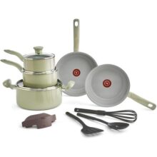 Jogo de Panelas Tefal Recycled Ceramic Verde 9 Peças – Revestimento Cerâmico Antiaderente Livre de PFOA, Alumínio 100% Reciclado, Thermo-Sinal e Acessórios Inclusos