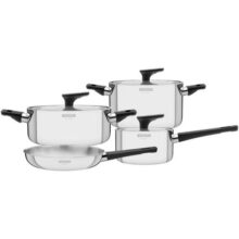 Jogo de Panelas Tramontina Grano Baquelite em Aço Inox com Corpo Triplo e Cabos e Alças de Baquelite Preto 4 Peças